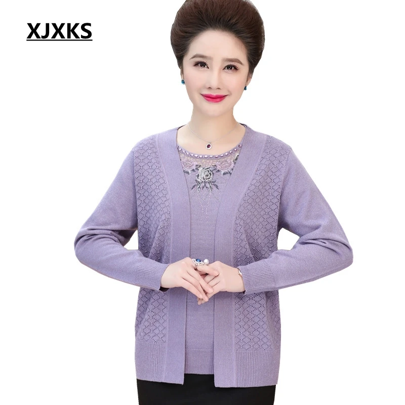 Vert Pièces Robes Chandail Top Bleu Avec Nouvelle Mode Femmes Xjxks Deux pink Tricoté Ensemble À Automne Longues marine Purple Femme Mince Manches lavande Emboridery Lâche Yyv6I7gbf
