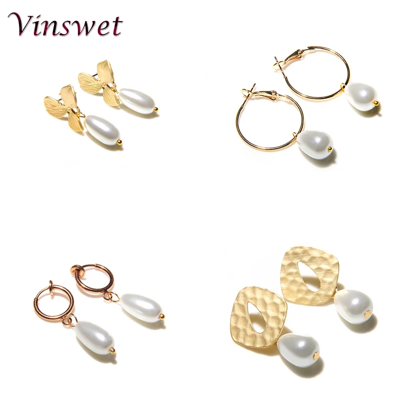 

2019 Natural Simulated Baroque Pearl Drop Earrings Summer Beach Geometric Irregular Matte Metal Drop Earrings for Women Femme