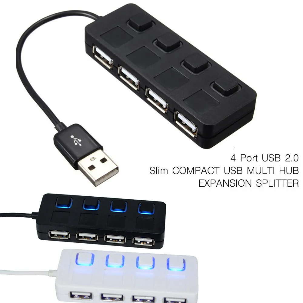 Computer Peripherals USB Hub 4Port USB 2.0 with ON/OFF LED Switch Compact Usb Muti Hub Adapter Expansion Splitter #35