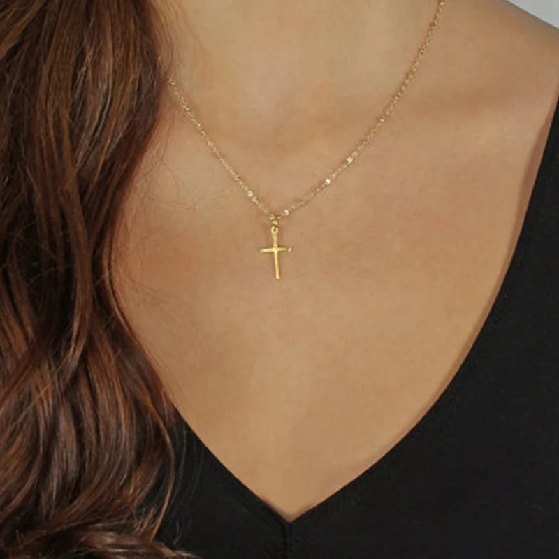 Золотая цепь крест ожерелье маленький золотой крест Религиозные ювелирные изделия XL178