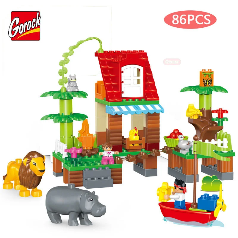 

GOROCK 86PCS/SET Big Particles Happy Jungle Animals Paradise Lion Duck Squirrel Model Building Block DIY Brick Compatible Duploe