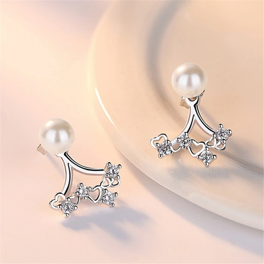 Женские серьги гвоздики из серебра 925 пробы с цирконом и жемчугом|pearl studs|brand stud