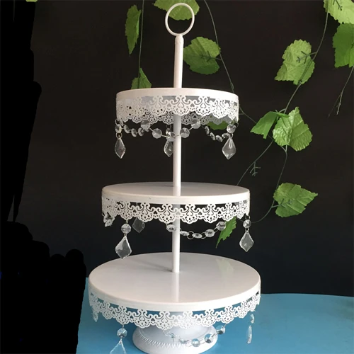 Белая подставка для торта, металлическая железная Хрустальная подвеска, подставка для кекса, украшение для свадебной вечеринки, поставщик, аксессуары для выпечки торта, инструменты - Цвет: Коричневый