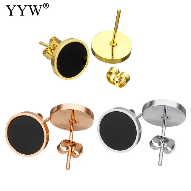 Resin stainless Steel Earrings Flat Round Stud Earrings For Men Women Punk Black Earrings Female