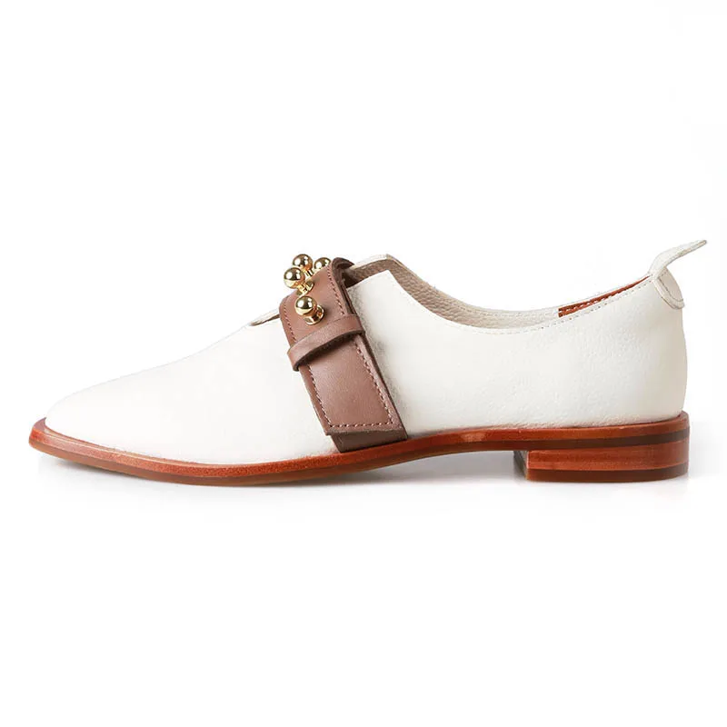 

Spring 2019 women's shoes leather shoes rivet shoes low-heeled loafers summer casual comfortable leather shoes leather