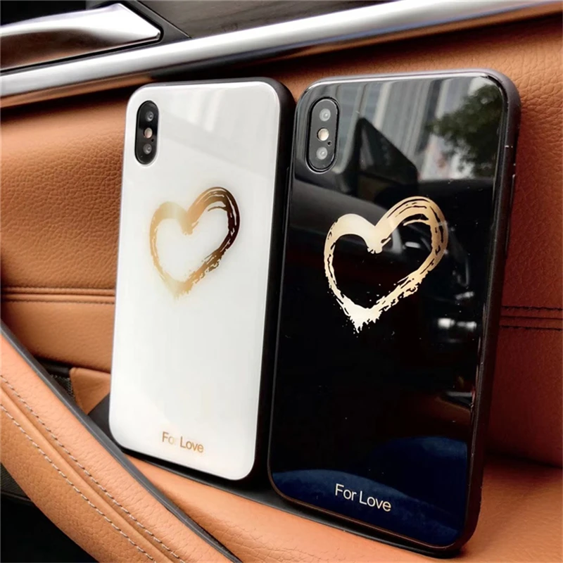BONVAN Tempered Glass Case For iPhone X Lovely Heart Hard Back Cover Soft Silicone Bumper For iPhone 7 6S 8 Plus 6 Plus Cases01