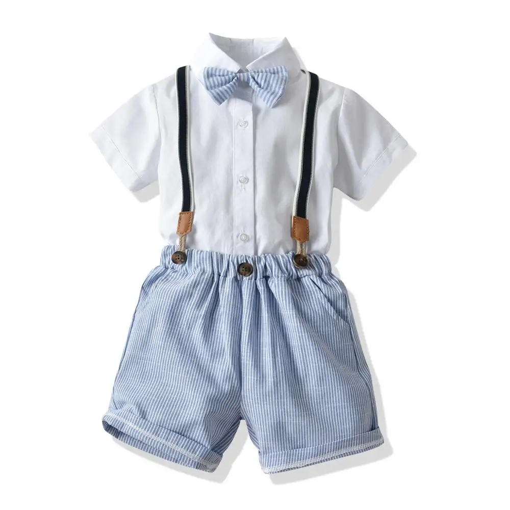 

Baby Boy Clothes Boy Cotton Shirts with Striped Overalls Summer Kids Fashion Gentleman Outfits Baby Casual Sets