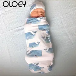 2 шт./компл. новорожденного пеленать одеяло мультфильм печати спальный мешок Hat комплект для новорожденных пеленать муслин Обёрточная