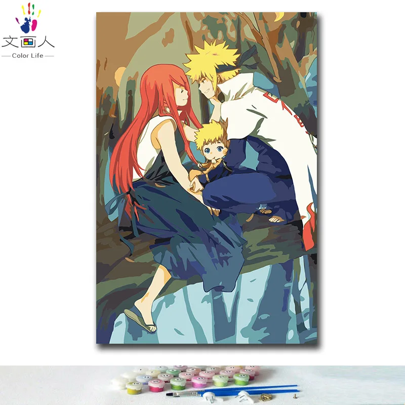 DIY картинки для раскраски по номерам с цветами Аниме Наруто Саске Наруто Какаши картина Рисование по номерам в рамке - Цвет: 4000