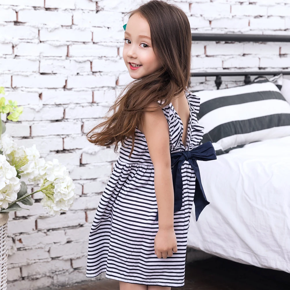 

Kids Clothes Summer Toddler Party costume Birthday frocks vestidos infantis Princess Dress for Girl Dark Blue Stripes Fashion