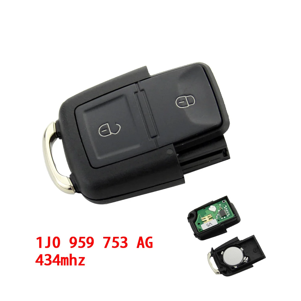 OkeyTech 2 кнопки дистанционного управления Switchblade ключ автомобильный флип ключ 433 МГц ID48 чип для VW Volkswagen Bora Golf Passat Polo T5 1J0 959 753 AG - Количество кнопок: 5 Кнопок