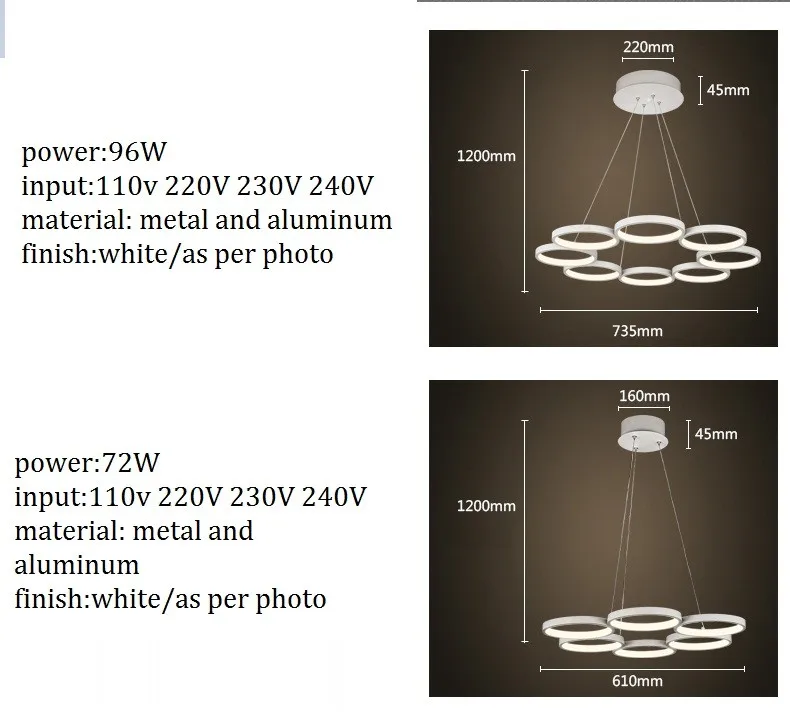 Современный LED 8 Кольцо Люстры белая отделка алюминиевый гостиной подвесной светильник LED люстра люстры