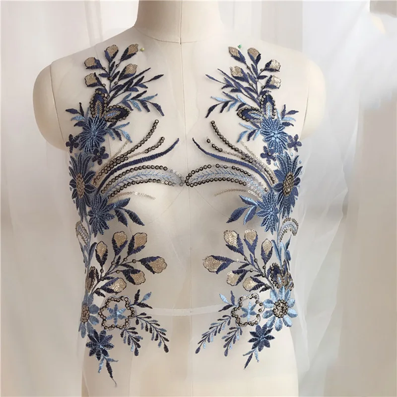 

1Pc Flower Sequins Lace Edge Trim Wedding Ribbon Embroidered Applique Sewing Craft DIY Lace Patch For Wedding Dress