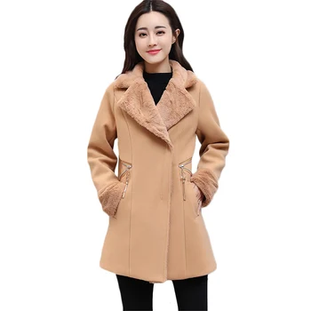 

New Women Fashion Plus cotton Woolen coat Autumn Winter Fashion Warm Woolen coats Womens Korean Imitation material Overcoat F754