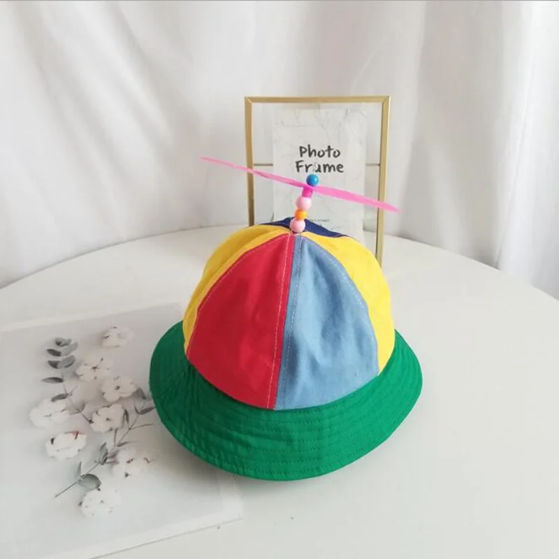 Детская кепка с пропеллером для вертолета, цветная Лоскутная Кепка, шапка с бамбуковой стрекозой, Детские хлопковые забавные шапки