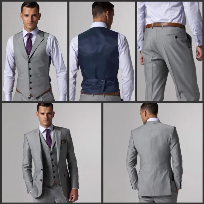 

Hot Sale Groom Tuxedo Light Grey Groomsmen Notch Lapel Wedding/Dinner Suits Best Man Bridegroom (Jacket+Pants+Tie+Vest) B267