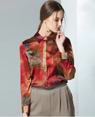 

The new weight of the new silk blouses women's long sleeve silk - silk printed shirt