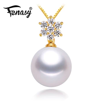 

FENASY 18K Yellow Gold pendant pearl Jewelry snowflake pendant for lovers pearl 18k gold pendants send s925 silver necklaces
