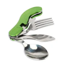 JAKEMY Multifunction Outdoor Folding Tableware Stainless Steel Pocket Knife Fork Spoon Bottle Opener Camping Picnic Tool Set