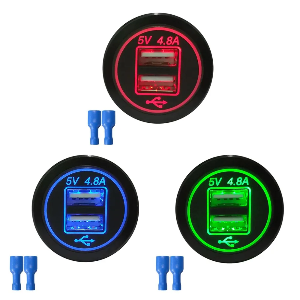 1 قطعة الأحمر/الأزرق/الأخضر LED للماء المزدوج USB شاحن سيارة DC 12 فولت 24 فولت العالمي تهمة المقبس محول الطاقة