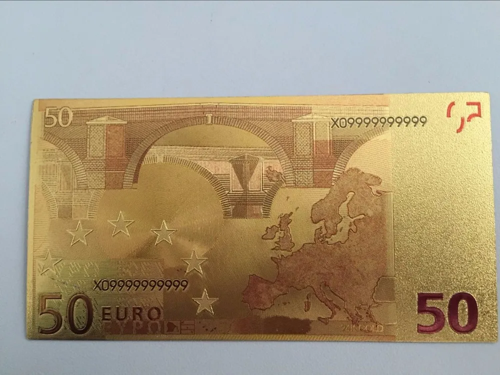 100 шт 24 k Европейская 50 Золотая банкнота евро поддельные деньги евро банк Примечания Европа деньги цвет Позолоченные банкноты креативный подарок