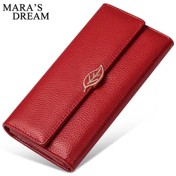 

Mara's Dream Long Wallet Women Genuine Leather Mini Wallets Red Ladie Wallets and Purses Luxury Brand Real Leather Money Bags