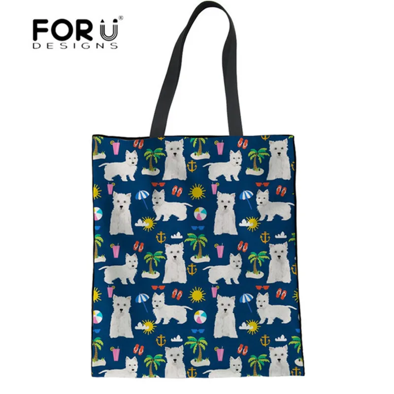 

FORUDESIGNS Luxury Handbags Women Bags Designer Space Westie Printing Linen Tote Bag for Fashion Girls Leisure School Canvas Bag