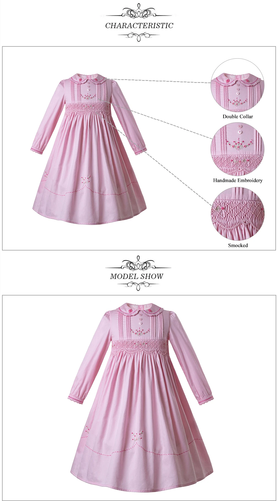 Pettigirl/розовые хлопковые праздничные платья с оборками и цветочным узором для маленьких девочек; платье с вышивкой и длинными рукавами; G-DMGD108-C78