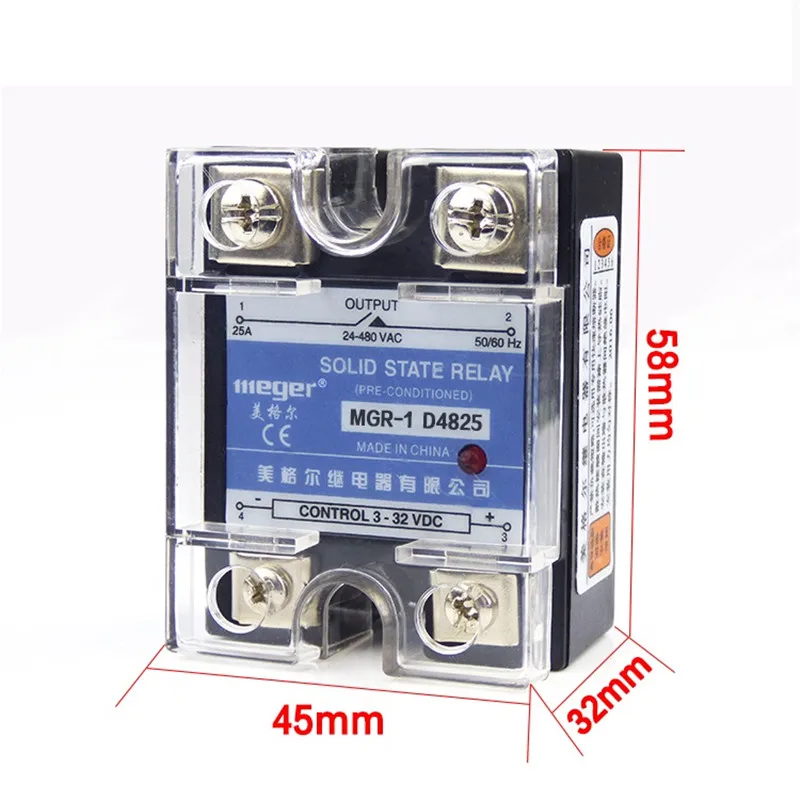 

SSR 25A Single Phase Solid State Relay DC Control AC MGR-1 D4825 Load voltage 24-480V