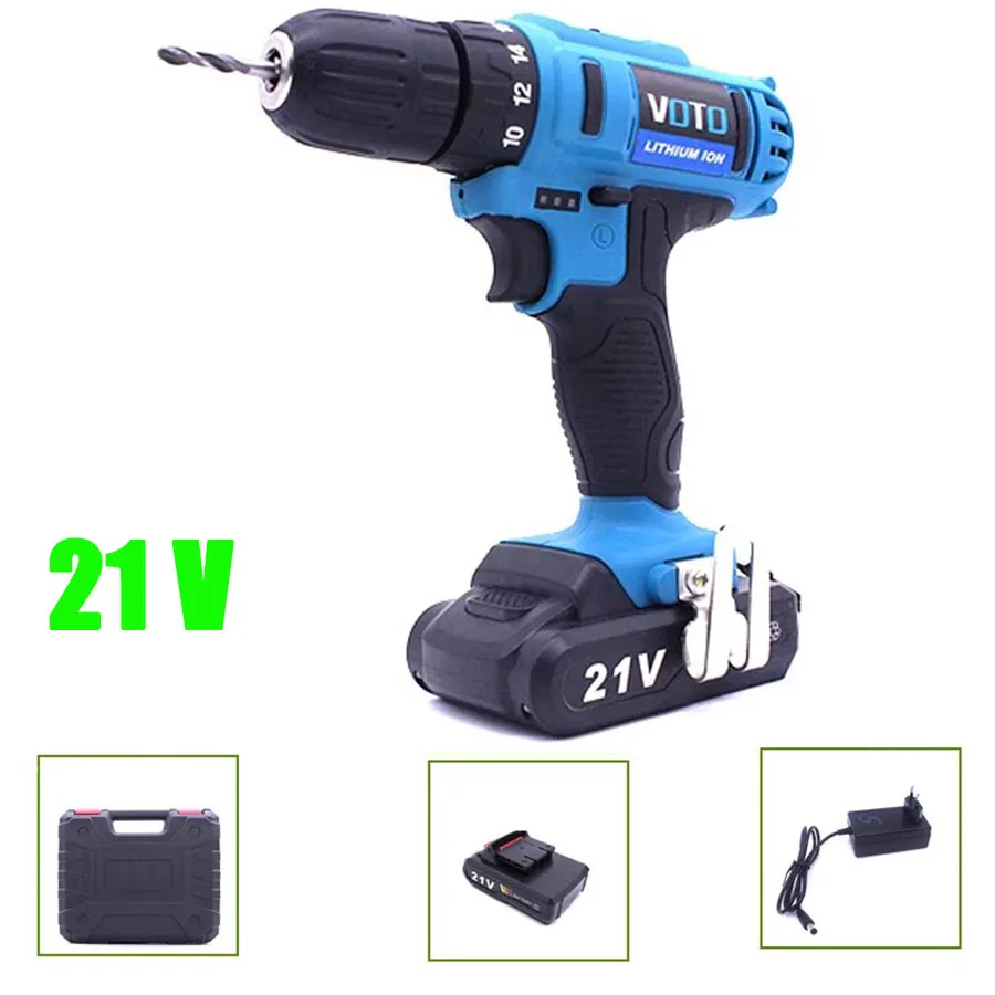 VOTO Battery Rechargeable Cordless Drill Electric Screwdriver Set Lithium Power Tools Screw Gun Driver 21V With Case Blue 2018 цена VOTO Battery Rechargeable Cordless Drill Electric Screwdriver Set Lithium Power Tools Screw Gun Driver 21V With Case Blue 2018 цены онлайн