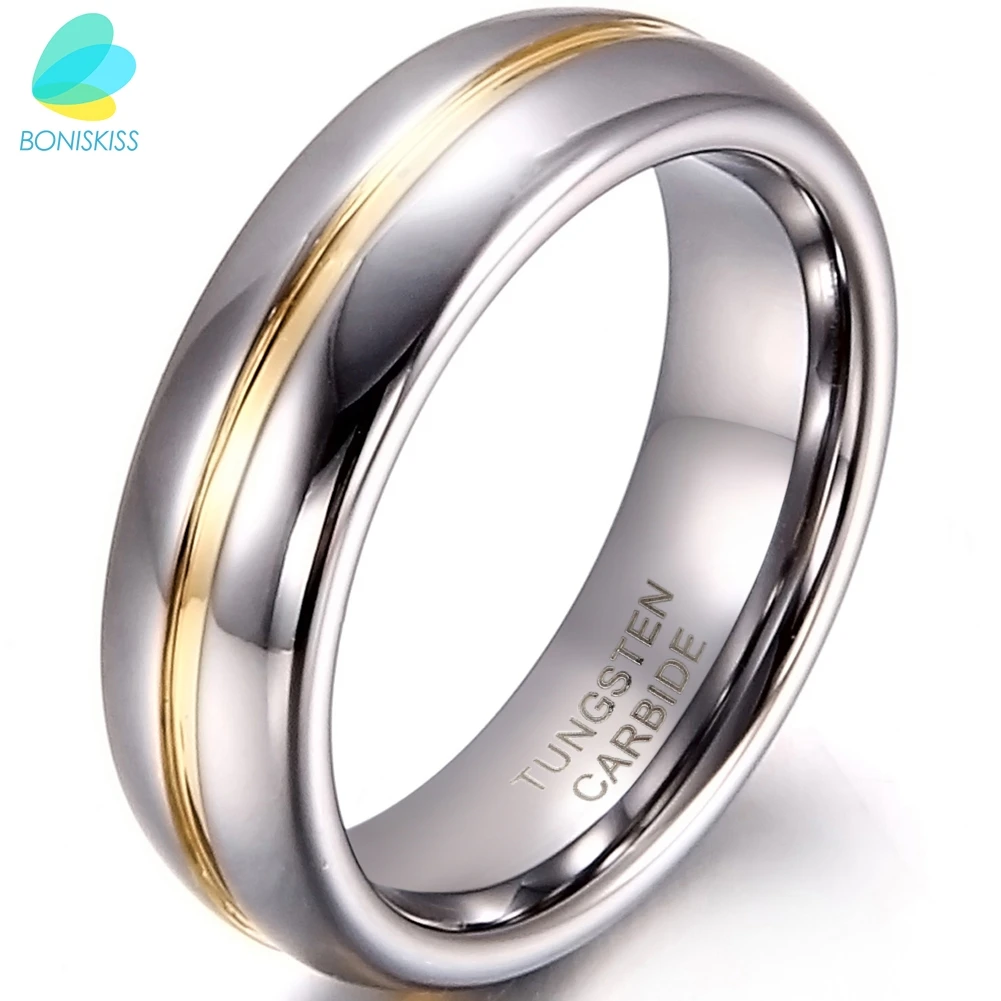  BONISKISS Couple Inset Tungsten Carbide Ring for Anniversary Engagement Wedding Rings 6/8 mm Bague 