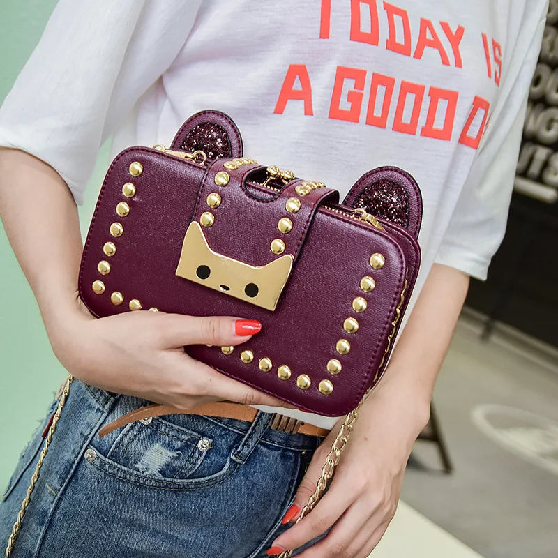 

JIULIN Summer Lovely Little Female New Moe Chain Student Hundred Small Fresh Rivet Tilt Bag