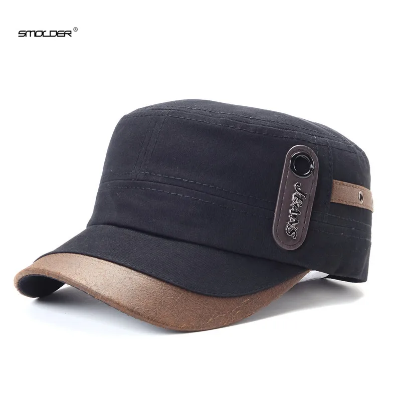 

[SMOLDER] 2019 New Arrival Classic Men's Flat Top Hat Army Military Hats Casual Fitted Women Snapback Caps Gorras Cap