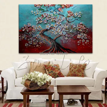 

1 Piece Hand Painted Palette Knife Colorful Tree Oil Painting Wall Art Canvas Picture Modern Abstract Home Decor Living Room Set