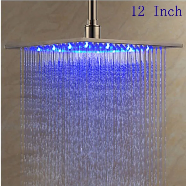 

12 inch Stainless Steel Brushed Shower Head LED Changing Color Rain Top Sprayer