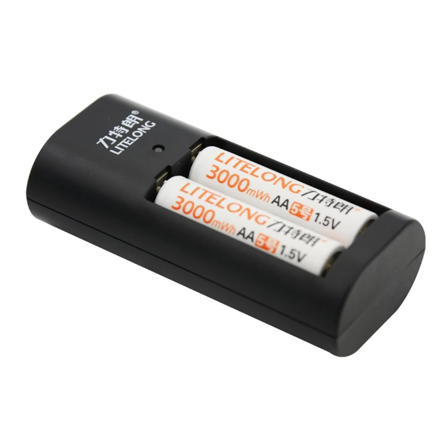 

2PCS 1.5v AA 3000mWh constant voltage fast charge large capacity rechargeable lithium battery + 2 slot AAA AA USB smart charger