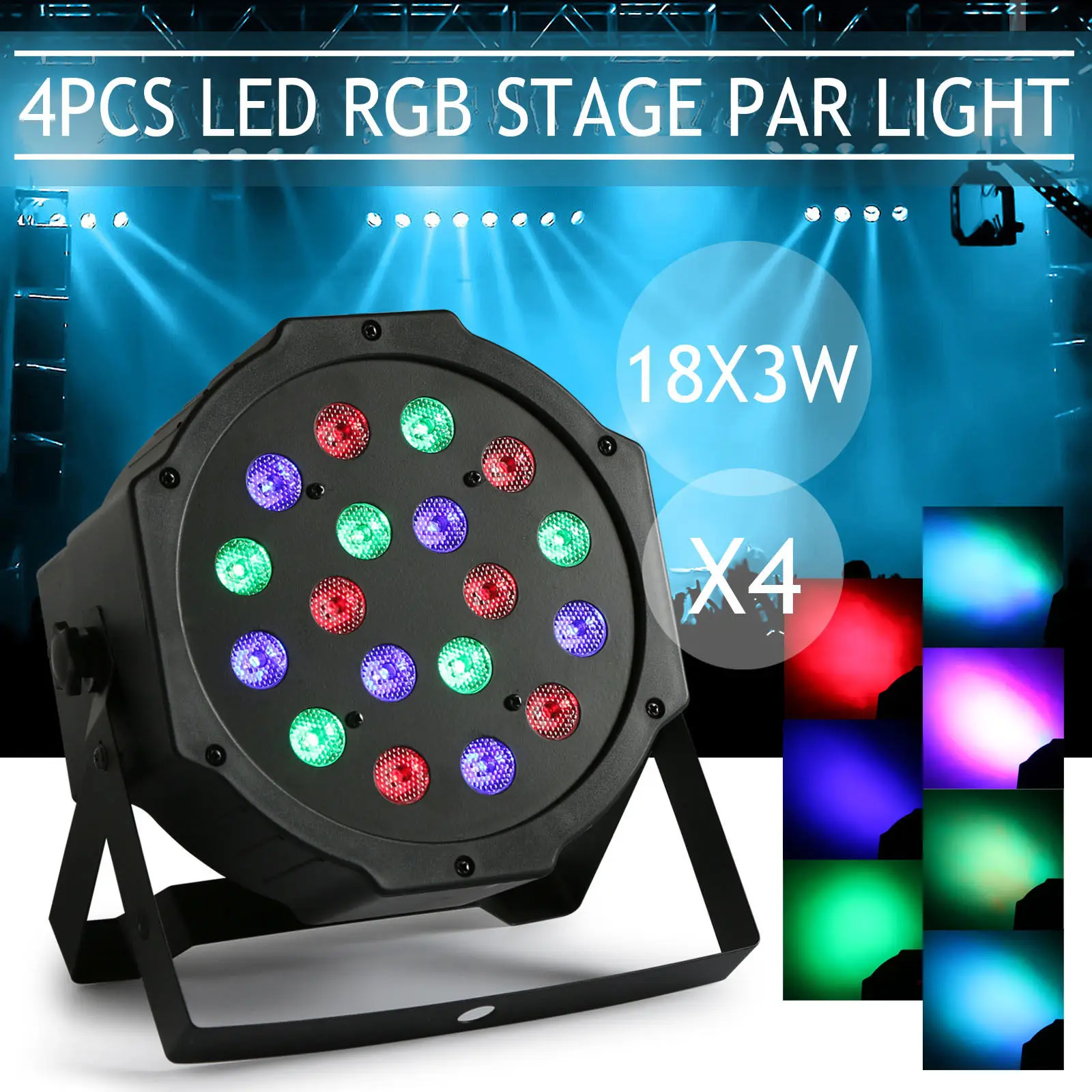 4 шт. светодиодный PAR свет этапа 18X3 Вт RGB мини может автоматически 54 DMX PAR64 DJ