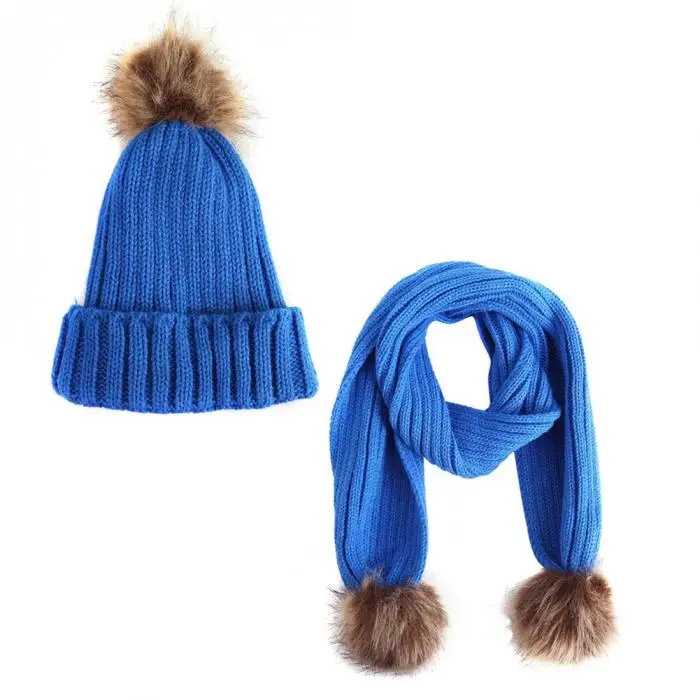 1 комплект, детская шапка, шапка, шарф, вязаный большой плюшевый шарик, теплый, для осени и зимы, TY53