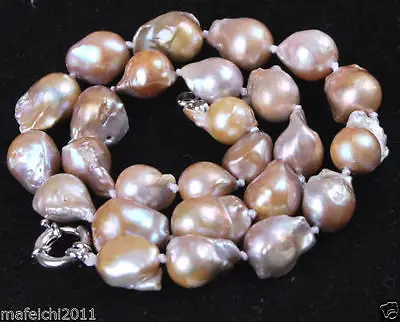 

Free shopping! New!12-16mm Natural South Classic Baroque Lavender Akoya Pearl Necklace 18