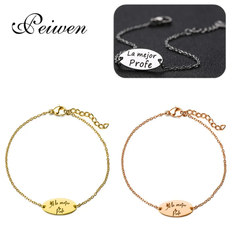 

Spanish La mejor profe Pendant Bracelet Stainless Steel Gold Silver Rose Color Bracelets Jewelry For Teacher Graduation Gifts