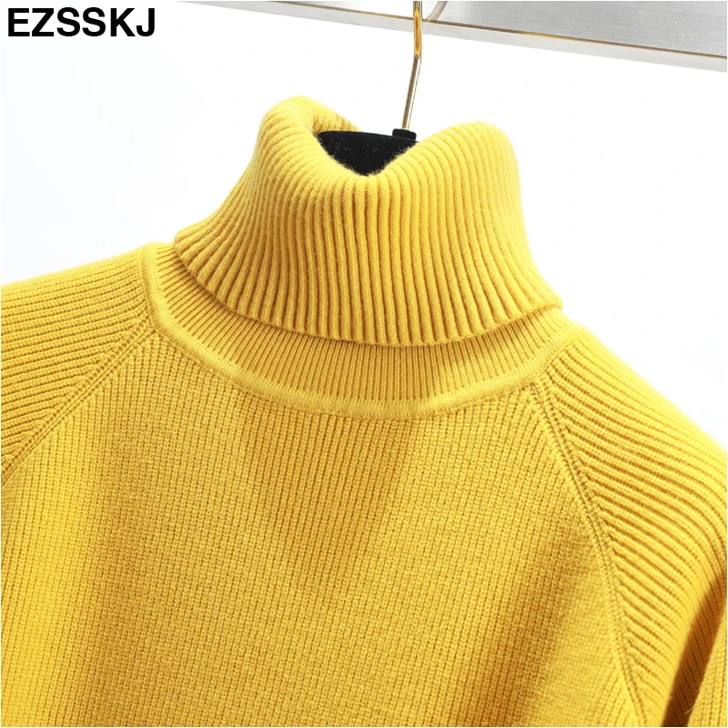 Высококачественный Женский свитер с высоким воротом, зимний толстый пуловер, однотонный вязаный свитер, топы для женщин, Осенний женский свитер большого размера