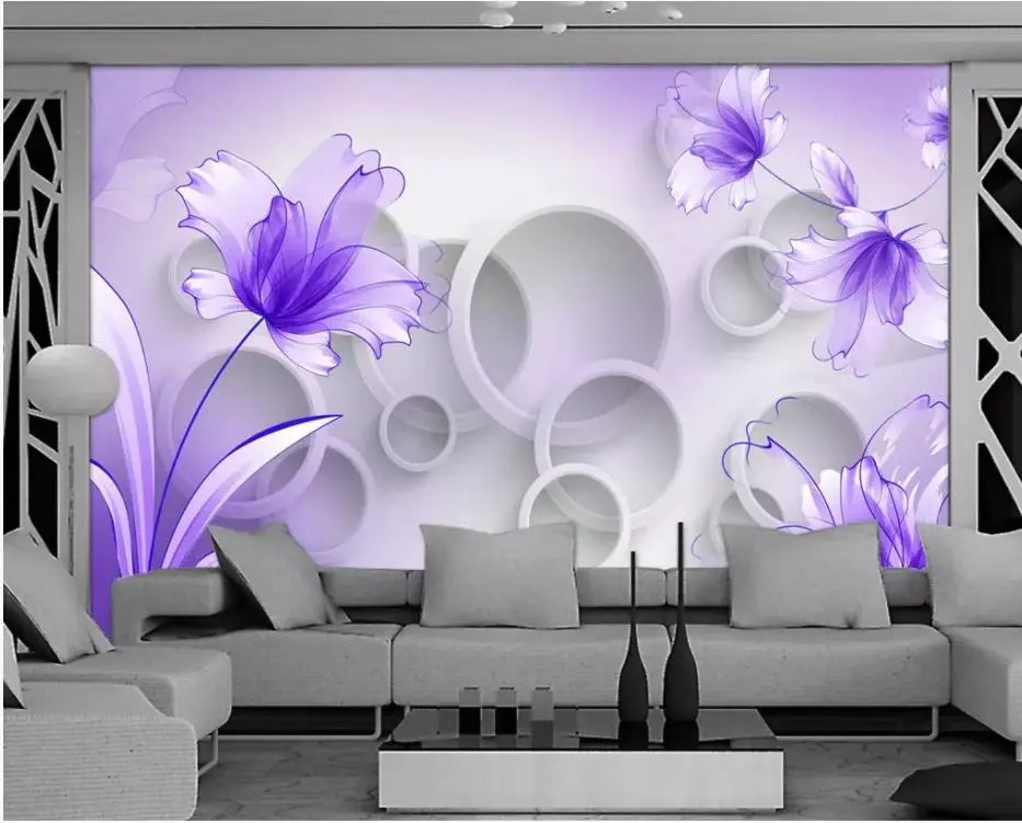 Custom 3d Mural Wallpaper Purple lily transparent flowers, elegant and beautiful, three-dimensional fashion wall Custom 3d Mural Wallpaper Purple lily transparent flowers, elegant and beautiful, three-dimensional fashion wall
