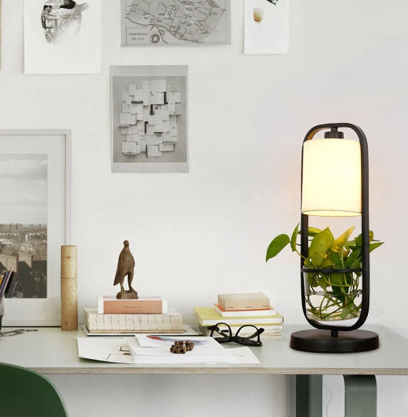 Creative Plant Table Lamp Study Bedroom Bedside Lamp Reading Living Room Table Light with Clear Glass Basin Home Decoration Lamp (3)