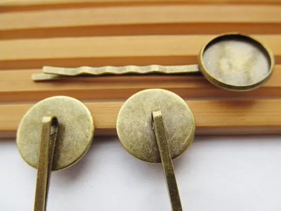 100pcs 18mmx60mm Vintage Antique Bronze Blank Bobby Hair Pin Clip,Round Base Setting,Pendant Charm,fit 16mm Cabochon/Cameo