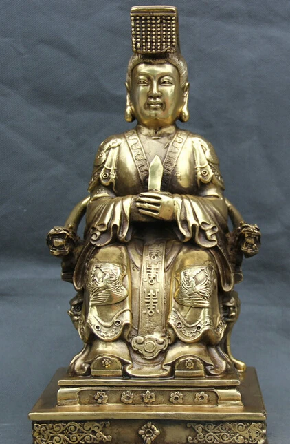 

12" Chinese Brass Wang Mu Queen Mother Empress Goddess Seat Dragon Chair Statue S0706