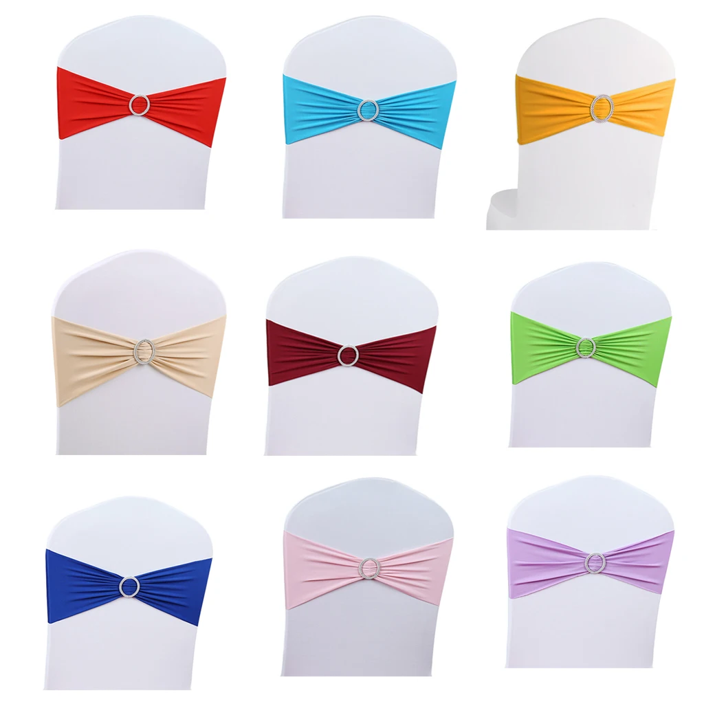 

50pcs/Lot Stretch Wedding Chair Cover Sash Band With Wedding Party Birthday Decorations Buckle Slider Sashes Wholesale