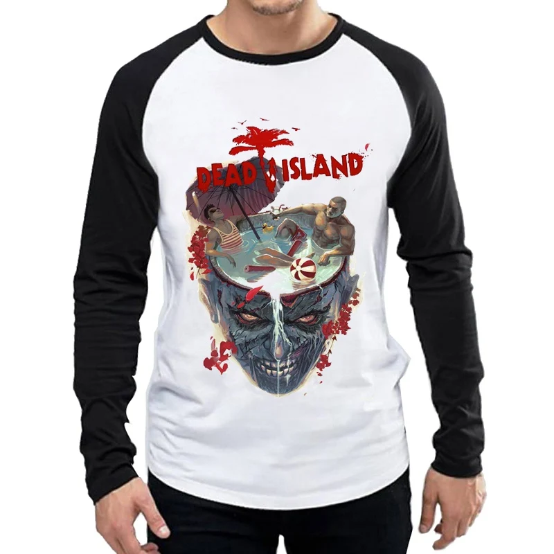 Long Sleeve Dead Island T Shirt Fashion Mens White Color