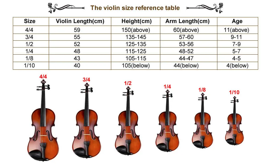 Tongling Beginner Violine für Anfänger 4/4 3/4 1/2 1/4 1/8