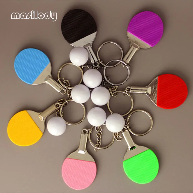 100pcs/Lot Colorized Table Tennis Keychain Ping pong Keyring Bing bing ball key chains 2in1