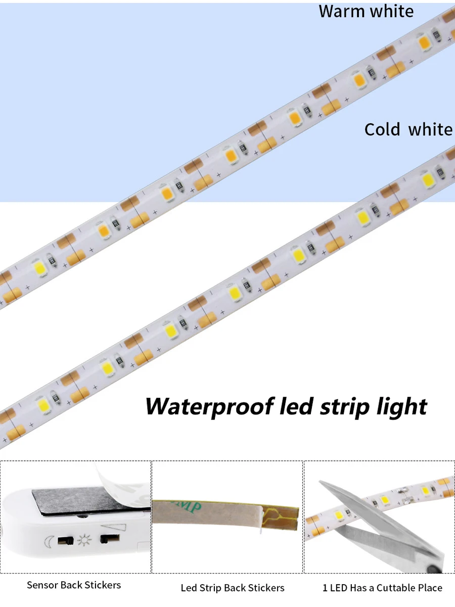 Движения PIR Сенсор Светодиодные ленты light 2835 DC 5 V полосы с Батарея коробка водонепроницаемый кровать шкаф Light 1 м 2 м 3 м Светодиодные ленты